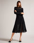 LATINIA-Dresses-This fluted knit dress is a fashion must-have. LATINIA's flattering silhouette, sleek fit and ribbed texture will look amazing with a pair of heels for a night out or worn with chunky boots for a laid back look. It features long sleeves, a crew neckline, a handy zip fastening and slim fit bodice. Midi dress Fluted skirt Ribbed texture Long sleeved Crew neck Zip fastening Slim fit bodice Julia is 5'10" / 1.78m and wears Black in a Ted size 1- Ted Baker Romania